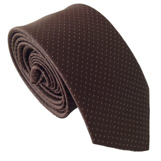 Men's Skinny Mini Polka Dot Spotted Neck Tie - Brown with White Spots