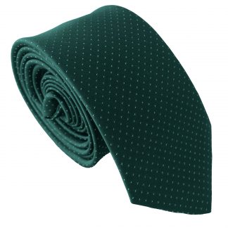 Men's Skinny Mini Polka Dot Spotted Neck Tie - Green with White Spots