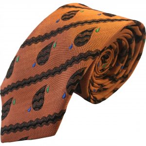 Orange Paisley Stripe Silk Skinny Tie