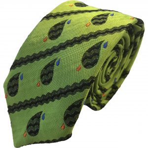 Green Paisley Stripe Silk Skinny Tie
