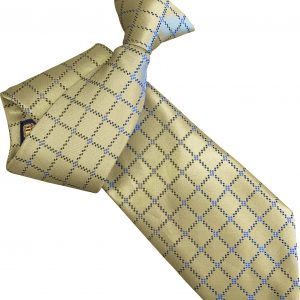 Pale Gold Clip On Tie with Dotted Blue Check