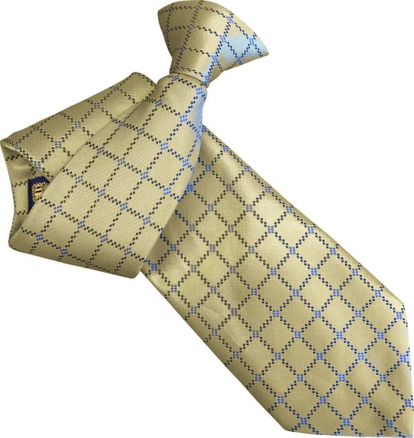 Pale Gold Clip On Tie with Dotted Blue Check