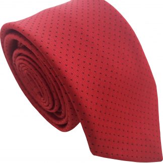 Men's Skinny Mini Polka Dot Spotted Neck Tie - Red with Black Spots