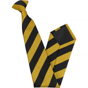 Black and Gold Block Stripe High School Clip On Tie age 11-16 years