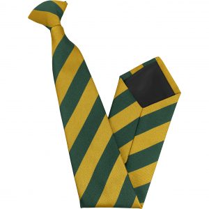 Gold and Bottle Green Block Stripe High School Clip On Tie age 11-16 years