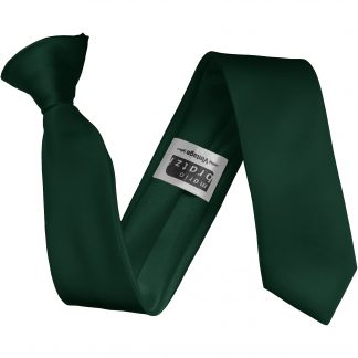 Bottle Green Satin Skinny Clip On Tie
