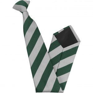 Bottle Green and White Block Stripe High School Clip On Tie age 11-16 years