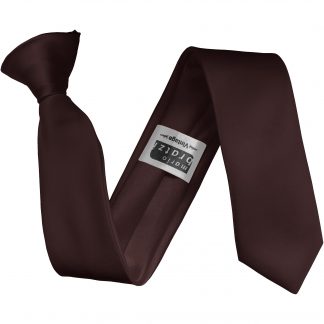 Brown Satin Skinny Clip On Tie