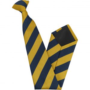 Gold and Navy Blue Block Stripe High School Clip On Tie age 11-16 years