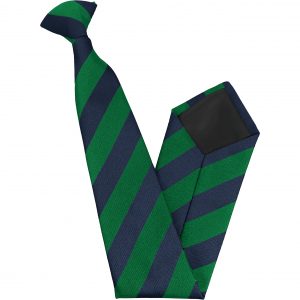 Navy Blue and Green Block Stripe High School Clip On Tie age 11-16 years