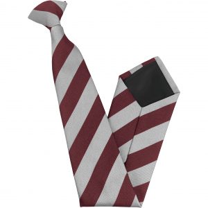 Maroon and White Block Stripe High School Clip On Tie age 11-16 years