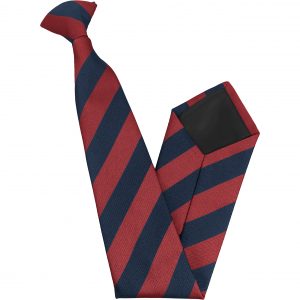Red and Navy Blue Block Stripe High School Clip On Tie age 11-16 years