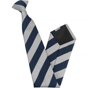 Navy Blue and White Block Stripe High School Clip On Tie age 11-16 years