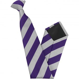 Purple and White Block Stripe High School Clip On Tie age 11-16 years