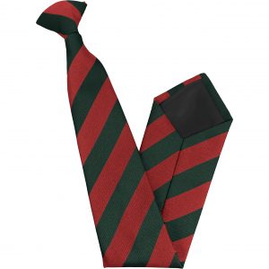 Red and Bottle Block Stripe High School Clip On Tie age 11-16 years