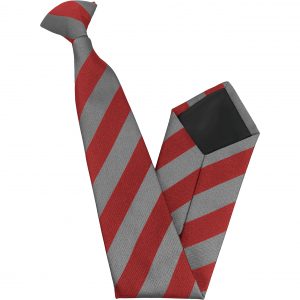 Red and Grey Block Stripe High School Clip On Tie age 11-16 years