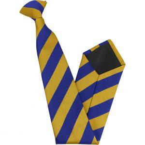 Royal and Gold Block Stripe High School Clip On Tie age 11-16 years