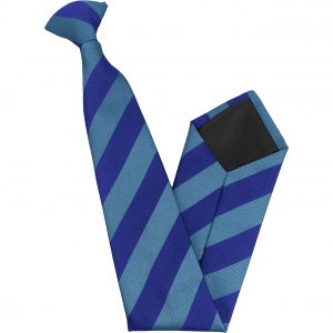 Royal Blue and Sky Block Stripe High School Clip On Tie age 11-16 years
