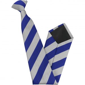 Royal Blue and White Block Stripe High School Clip On Tie age 11-16 years