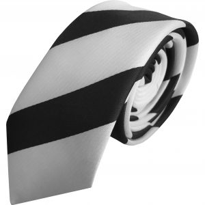 Striped Skinny Satin Tie Black and Pure White