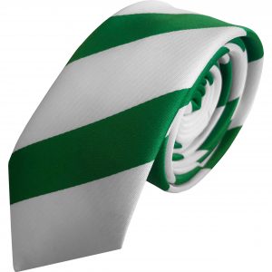 Striped Skinny Satin Tie Emerald Green and Pure White