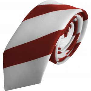 Striped Skinny Satin Tie Red and Pure White