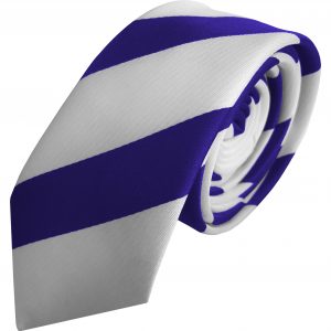 Striped Skinny Satin Tie Royal Blue and Pure White