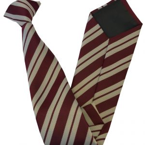 Mens Clip On Ties Maroon with Double Broad Cream Stripes