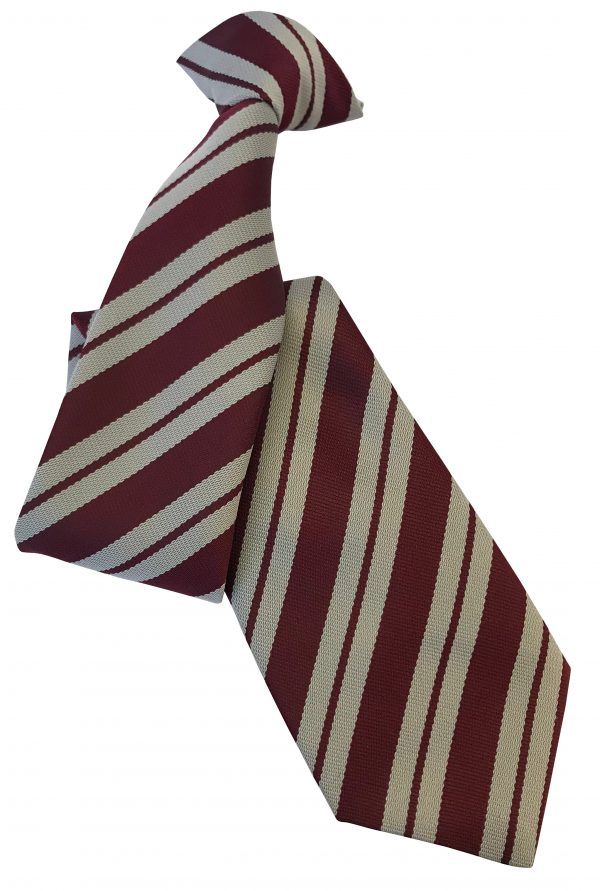 Maroon Double Broad Cream Stripe Clip On Tie