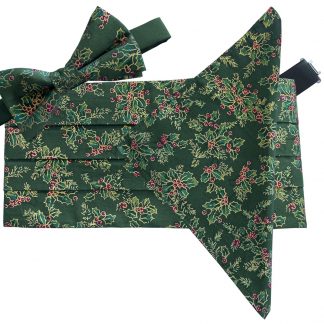 Green Christmas Cummerbunds, Bows and Pocket Squares 100% Cotton