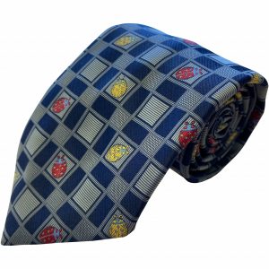Navy Blue and Grey Check Mens Tie with Ladybird Motifs