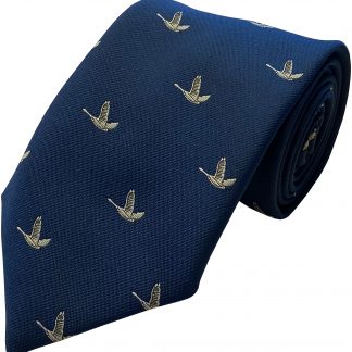 Navy Blue Mens Tie with White Swans Motifs