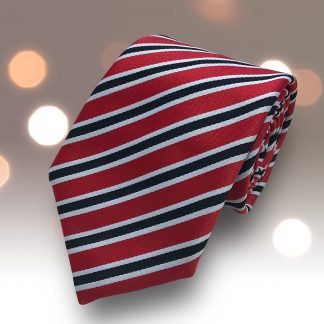 Bold Red with Black and White Mens Tie All Narrow Stripes