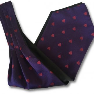 Ascot Day Cravat Purple with Fuchsia Valentine Hearts worn under open collar shirt