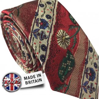 Red and Cream Stripe with Floral pattern Silk Skinny Tie