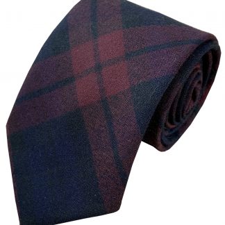 Mens Tie Maroon, Navy and Black Tartan Plaid Check Woven