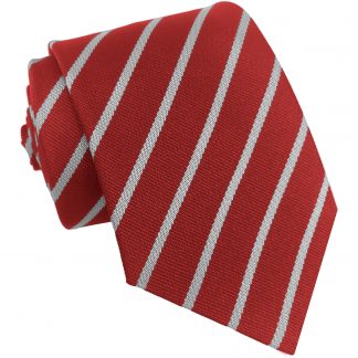 Red and White (Silver) Single Stripe School Ties and Clip On Ties – All Ages
