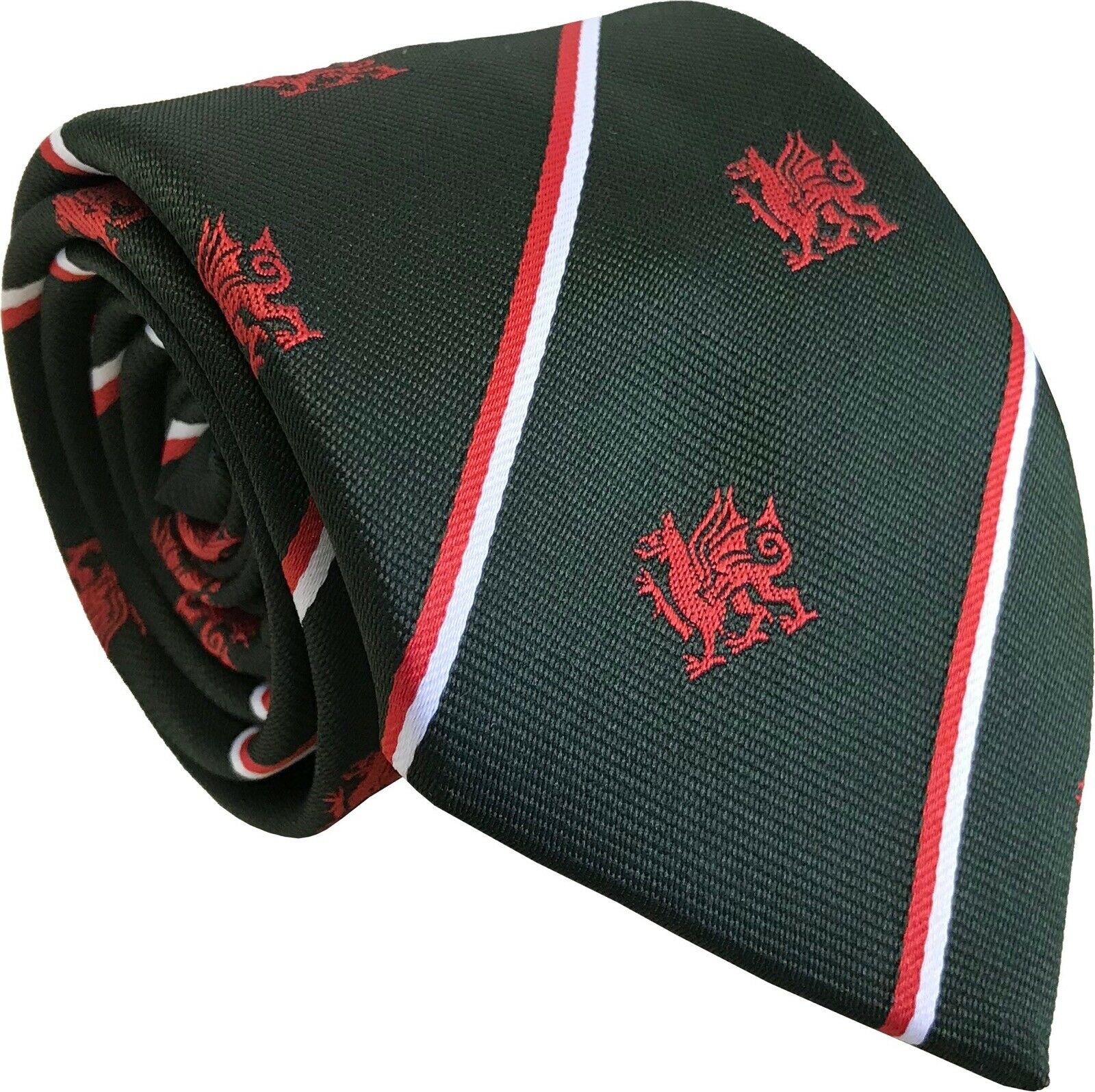 Bottle Green Welsh Dragon Ties Clip On Ties and Bows Ties Cymru Wales - Picture 5 of 6