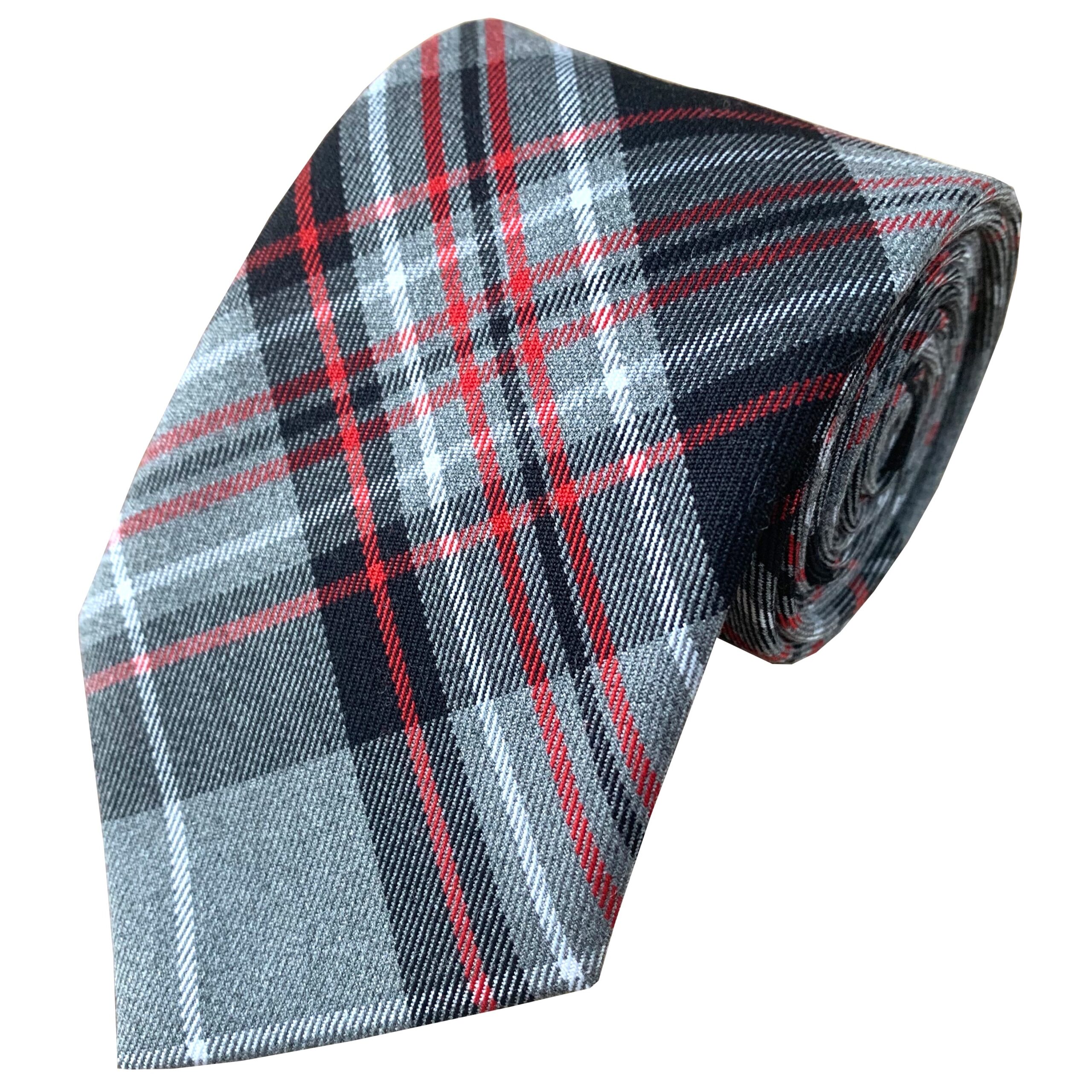 Grey, Black and Red Tartan Tie (Adult)