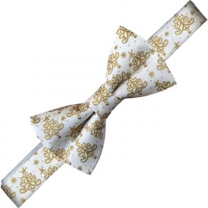 Christmas White with Gold Trees Ready Tied Bow Tie (Adult)