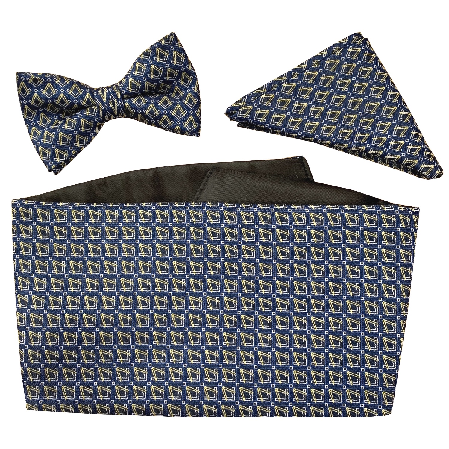 Blue Masonic Bow Tie, Hanky and Cummerbund Set (Adult)