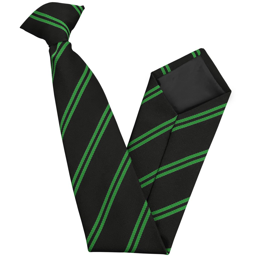 Black and Green Double Junior School Clip On Tie