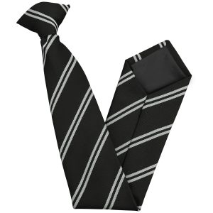Black and White (Silver) Double Junior School Clip On Tie