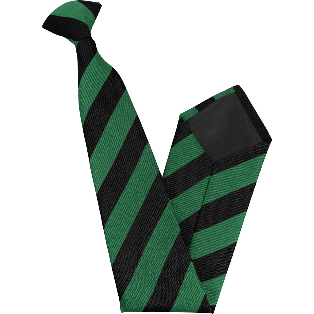 Black and Green Block Junior School Clip On Tie