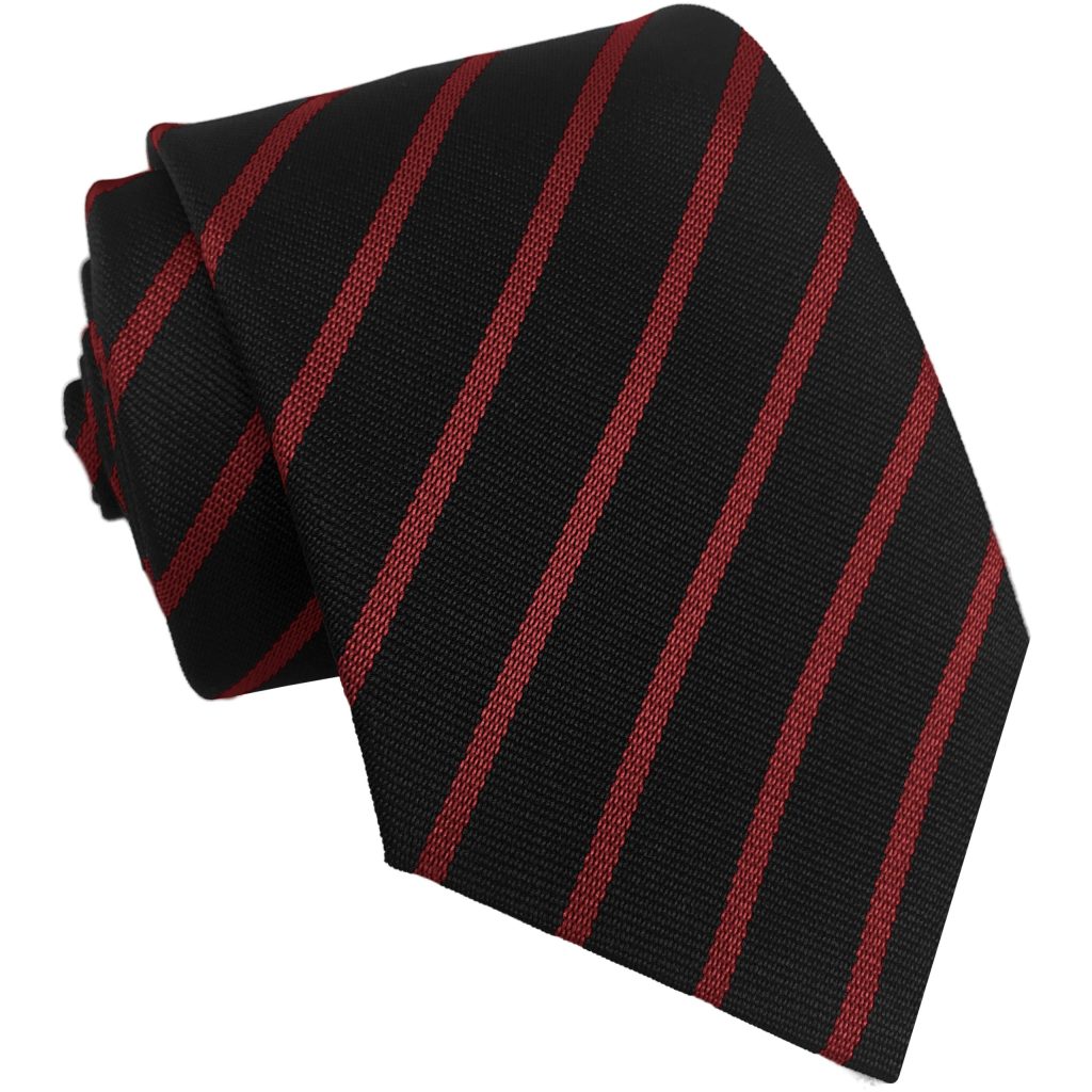 Black and Red Single Narrow Stripe High School Tie