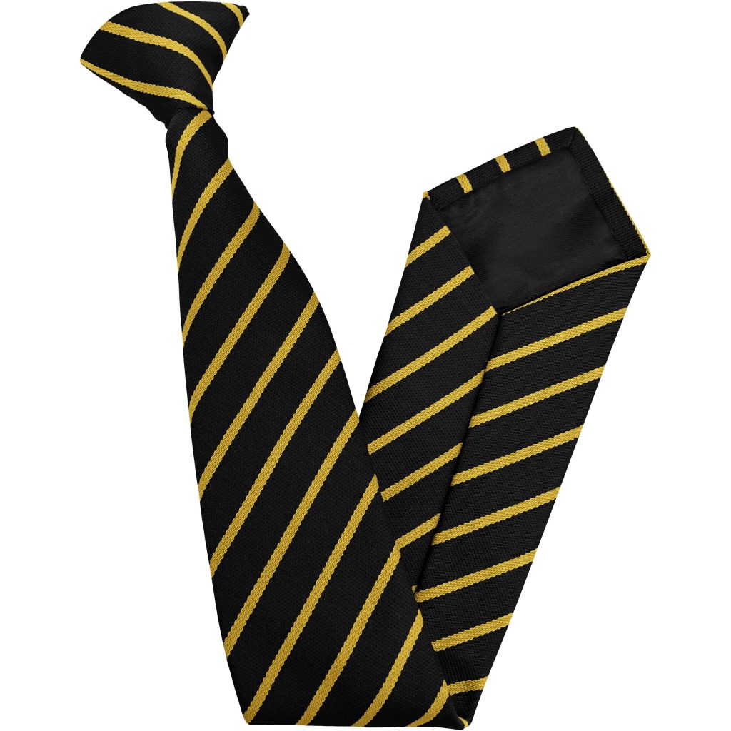 Black and Gold Single Narrow Stripe Junior School Clip On Tie