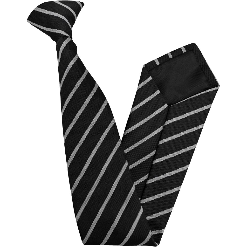 Black and White Single Narrow Stripe Junior School Clip On Tie