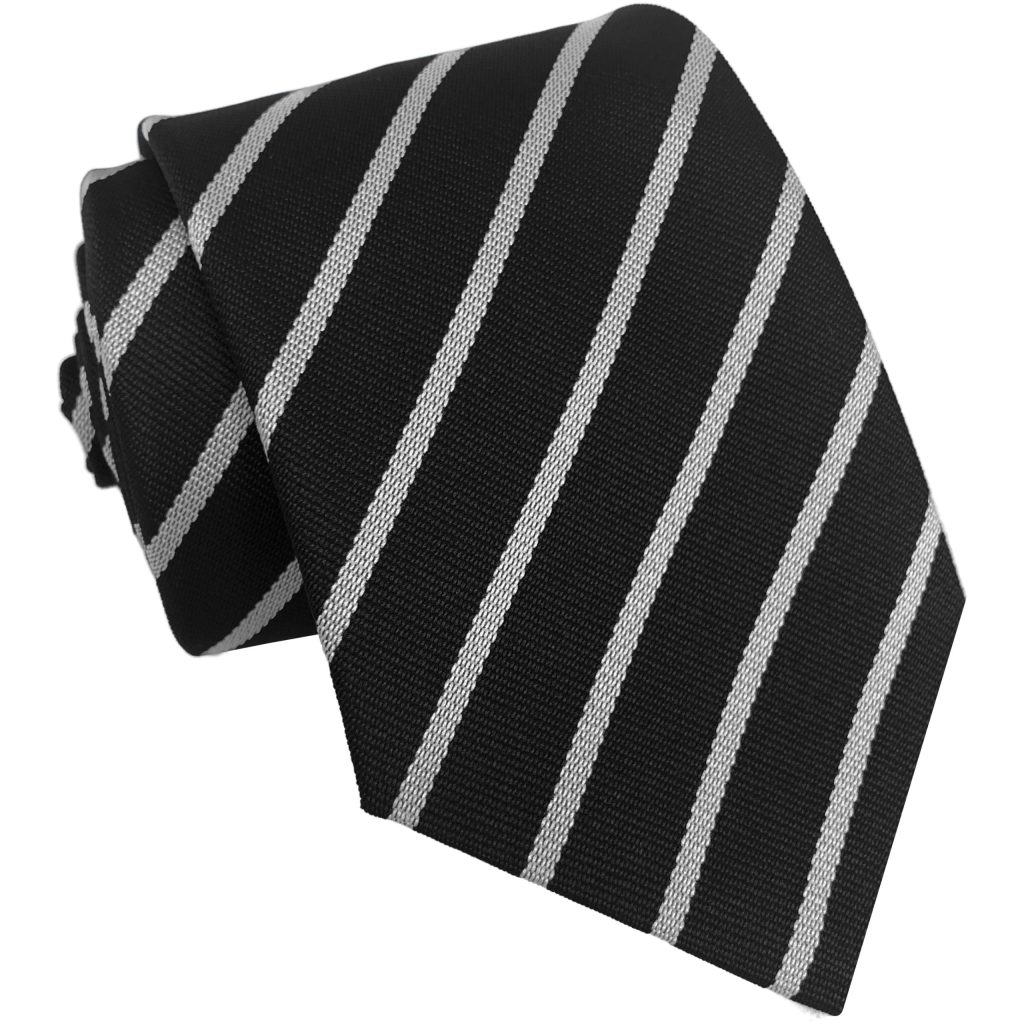 Black and White Single Narrow Stripe High School Tie