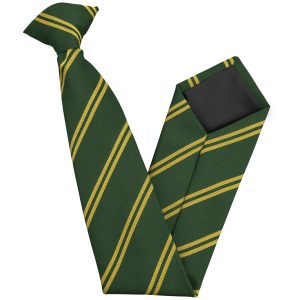 Bottle Green and Gold Double Junior School Clip On Tie