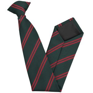 Bottle Green and Red Double Junior School Clip On Tie